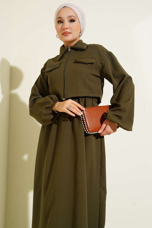 Gömlek Yaka Önü Fermuarlı Jile Takım Haki