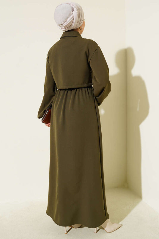 Gömlek Yaka Önü Fermuarlı Jile Takım Haki