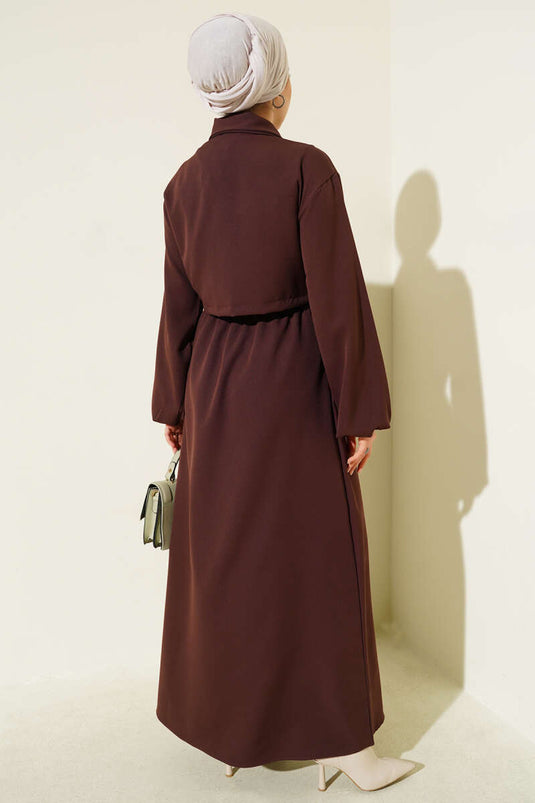 طقم صدرية بياقة قميص وسحاب أمامي، لون بني فاتح