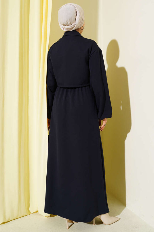 بدلة زرقاء داكنة بياقة قميص وسحاب أمامي وسحاب أمامي