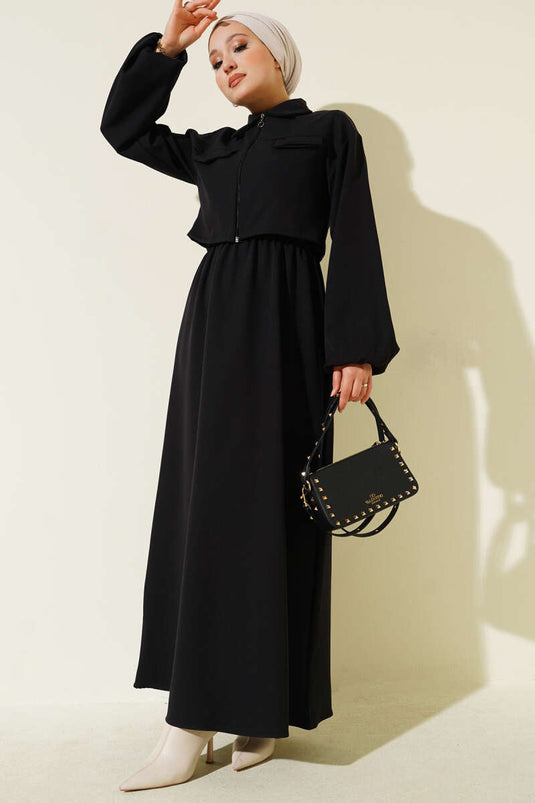 Ensemble chemise, col et fermeture éclair sur le devant, gilet noir