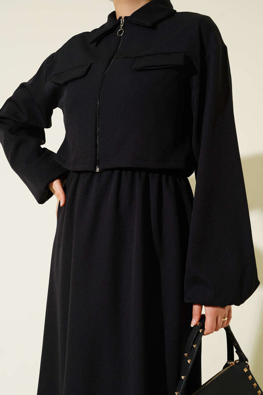 Ensemble chemise, col et fermeture éclair sur le devant, gilet noir