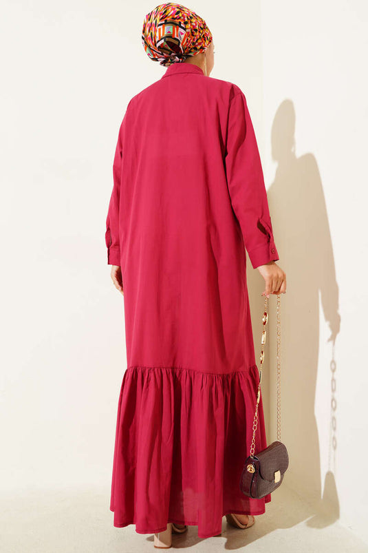 Gömlek Yaka Önü Pileli Elbise Lacivert Bordo