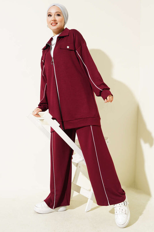 Gömlek Yaka Sahte Cepli Loyşa İkili Takım Bordo