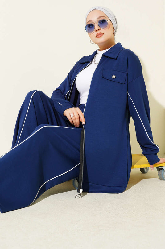 Gömlek Yaka Sahte Cepli Loyşa İkili Takım Lacivert