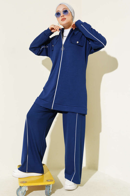 Gömlek Yaka Sahte Cepli Loyşa İkili Takım Lacivert