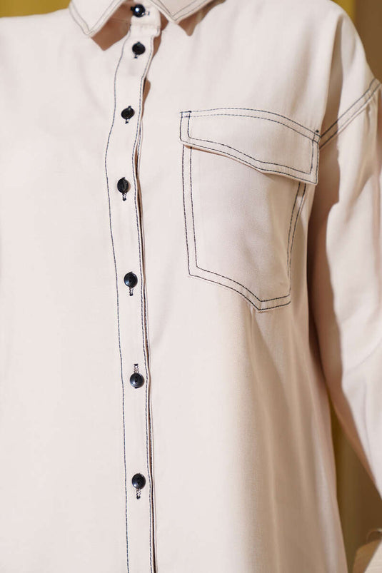 Gömlek Yaka Tek Cepli İkili Takım Bej