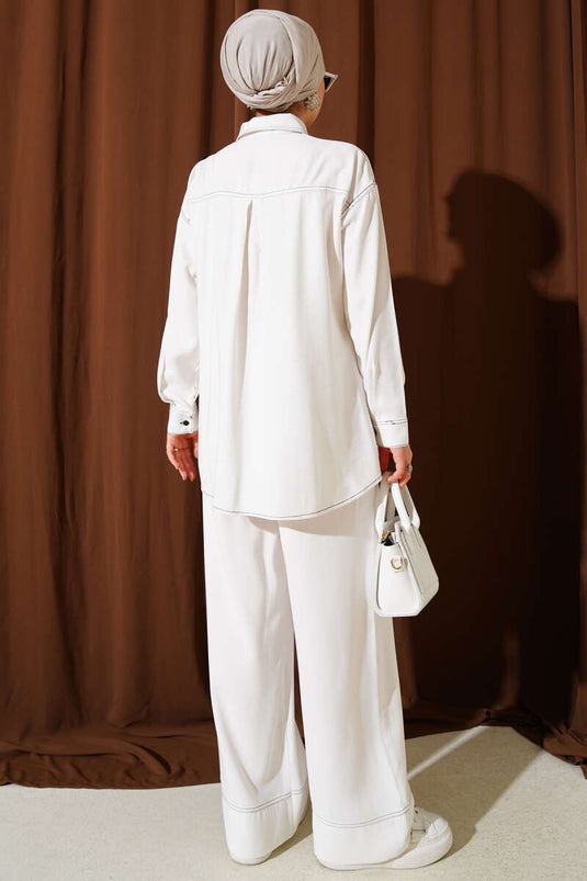 Gömlek Yaka Tek Cepli İkili Takım Beyaz