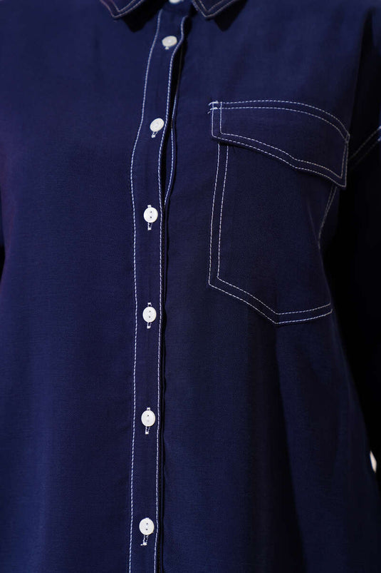 Gömlek Yaka Tek Cepli İkili Takım Lacivert