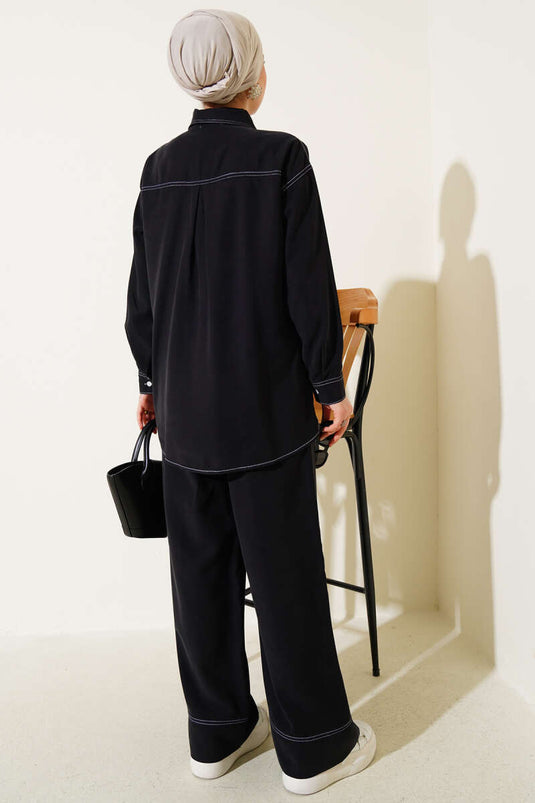 Gömlek Yaka Tek Cepli İkili Takım Siyah
