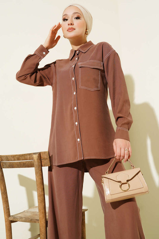 Gömlek Yaka Tek Cepli İkili Takım Taba