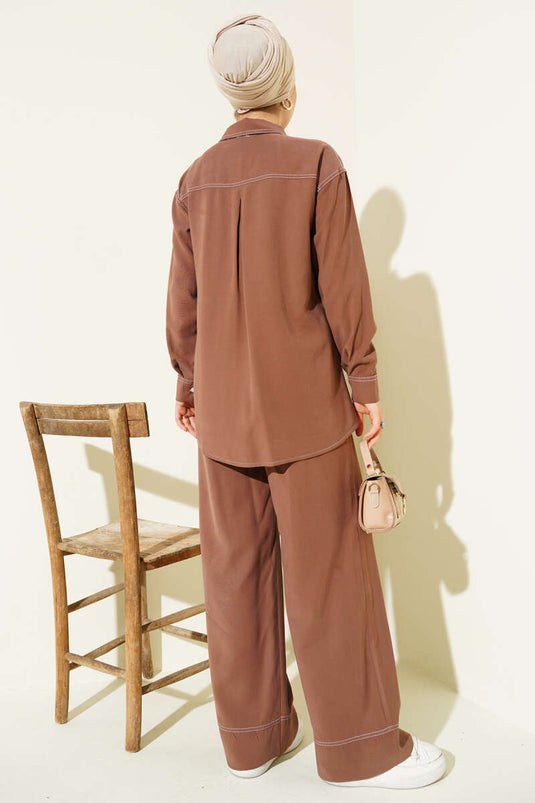 Gömlek Yaka Tek Cepli İkili Takım Taba