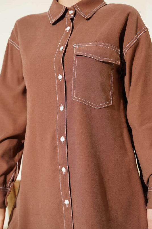 Gömlek Yaka Tek Cepli İkili Takım Taba