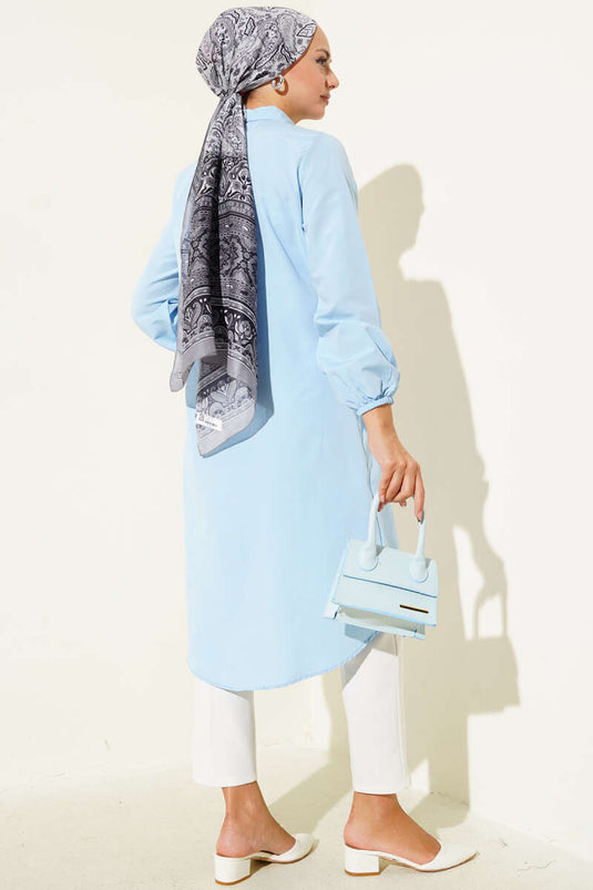 Gömlek Yaka Tek Cepli Uzun Gömlek Bebe Mavi