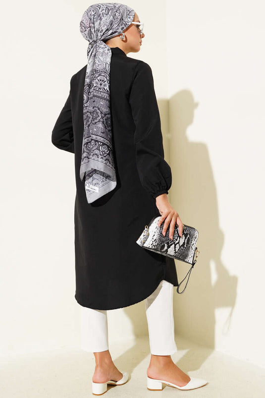 Gömlek Yaka Tek Cepli Uzun Gömlek Siyah