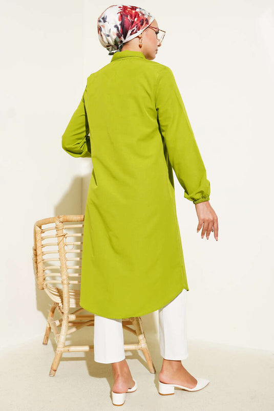 Gömlek Yaka Tek Cepli Uzun Gömlek Yeşil