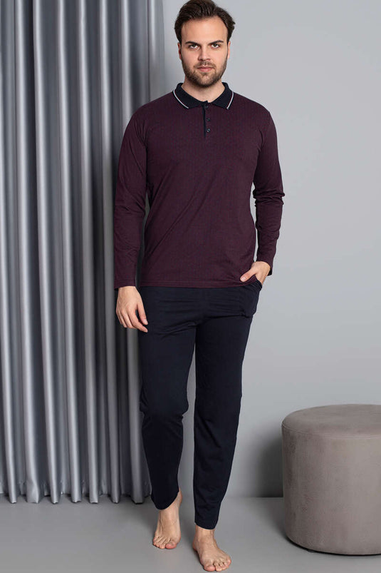 Ensemble pyjama homme bordeaux à manches longues et col chemise
