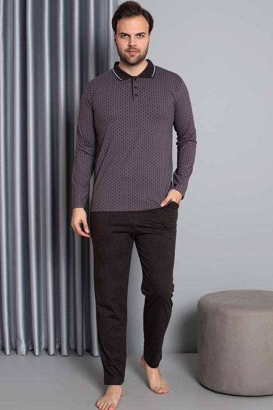 Ensemble pyjama homme à manches longues et col chemise prune