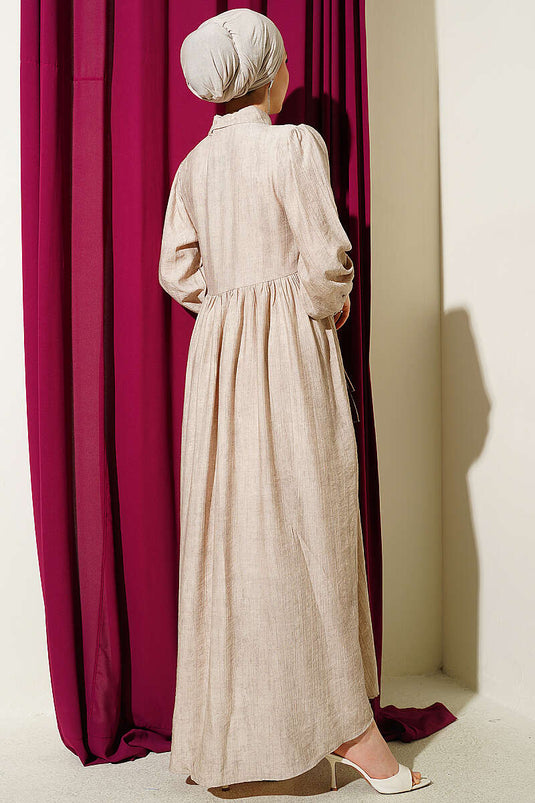 Shirt Collar Side-Tied Dress Beige