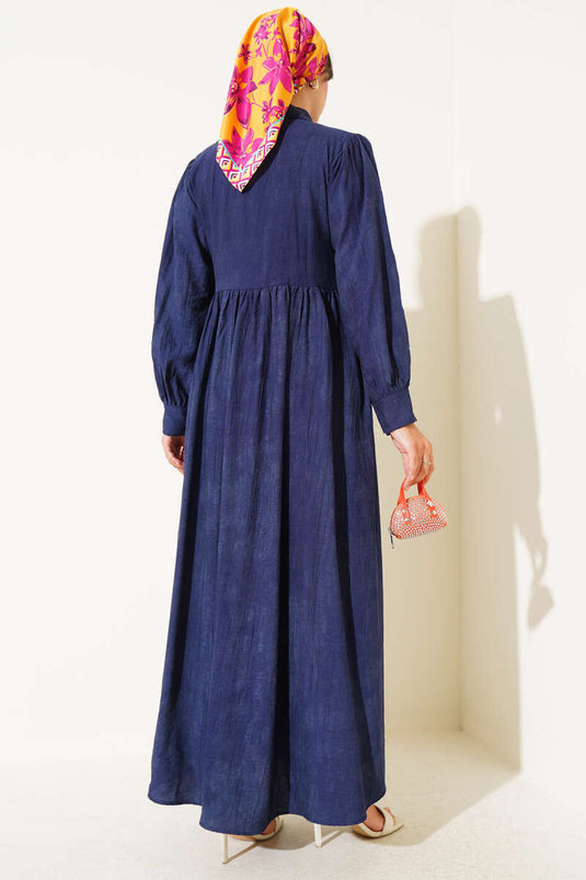 Gömlek Yaka Yandan Bağlamalı Elbise Lacivert