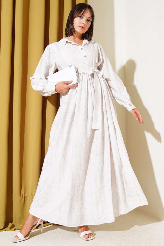 Gömlek Yaka Yandan Bağlamalı Elbise Taş