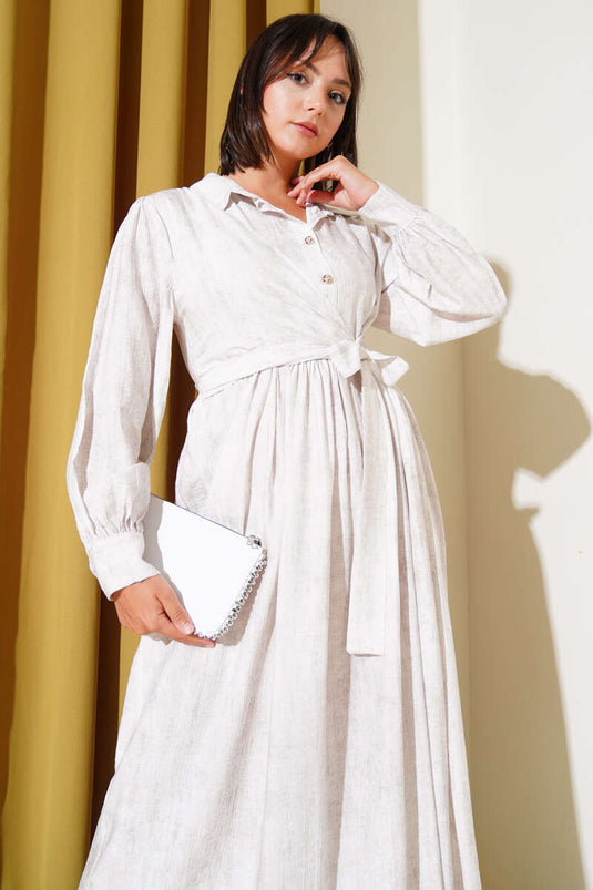 Gömlek Yaka Yandan Bağlamalı Elbise Taş