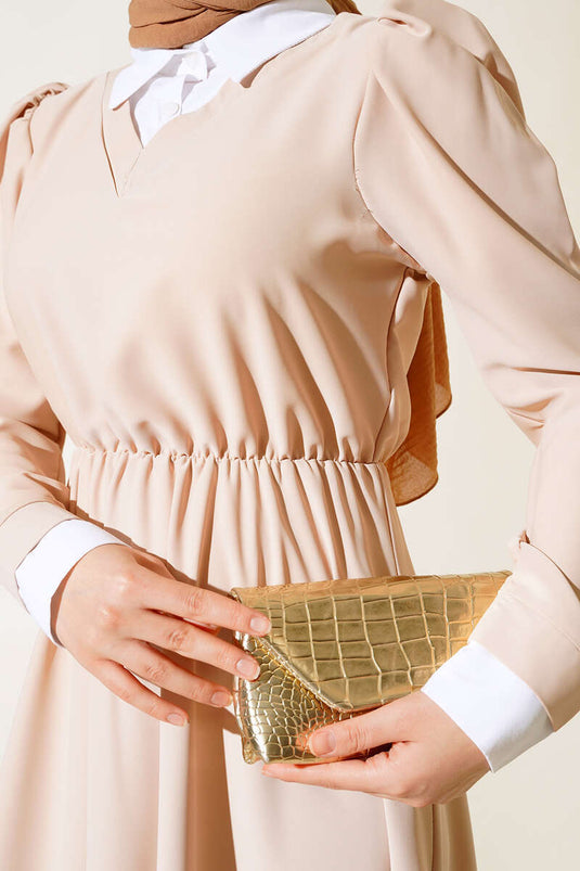 Gömlek Yakalı Elbise Bej