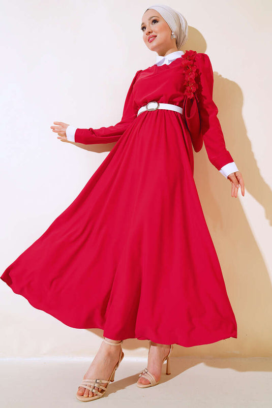 Shirt Collar Dress Red