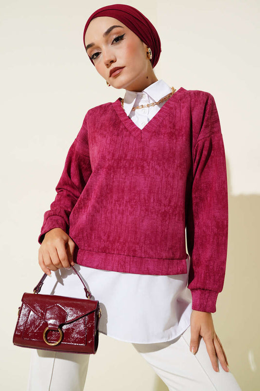 سترة جرانيتية بياقة قميص، لون عنابي