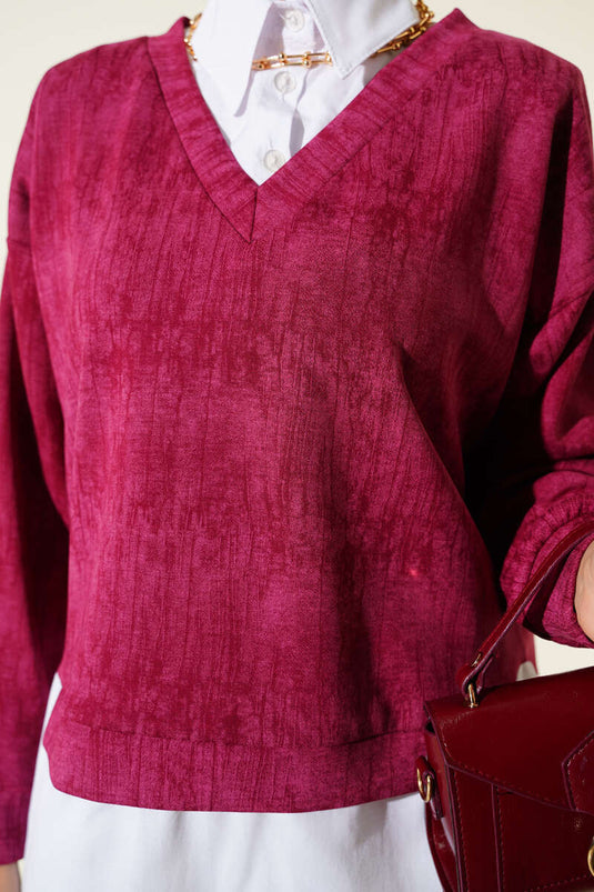 سترة جرانيتية بياقة قميص، لون عنابي