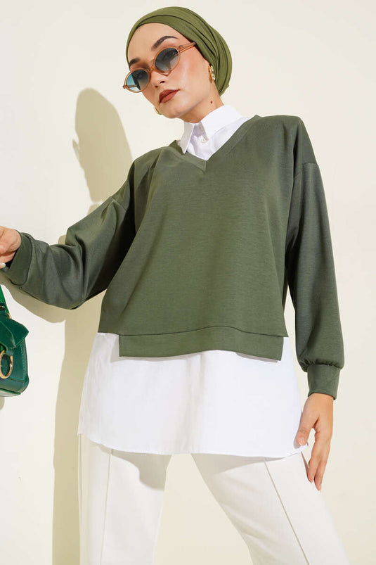 قميص بياقة جرانيت تونيك كاكي