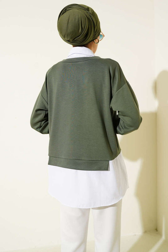 Tunique granit à col chemise kaki