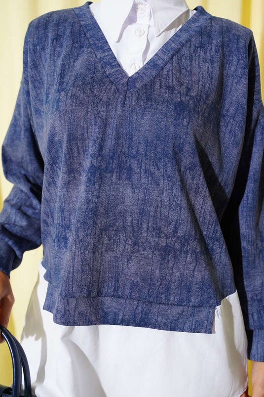 Tunique à col chemise granit bleu