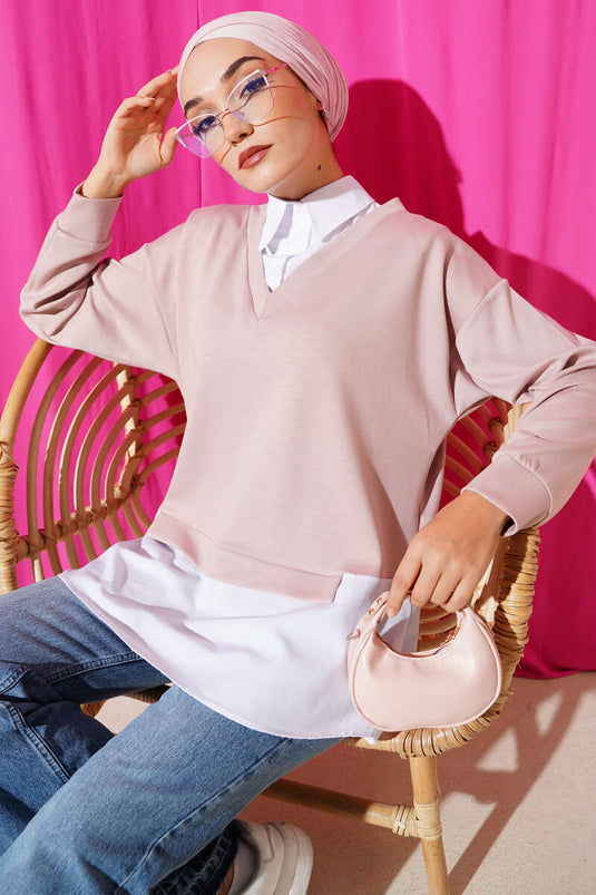 Tunique à col chemise en granit poudre