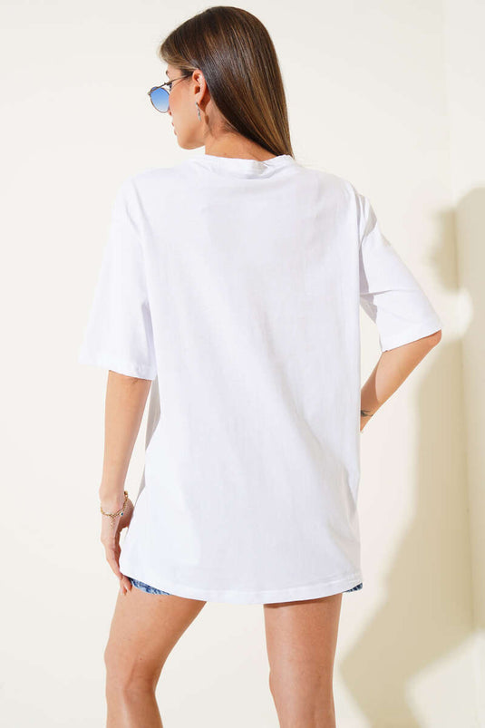 Göz Baskılı T-shirt Ekru