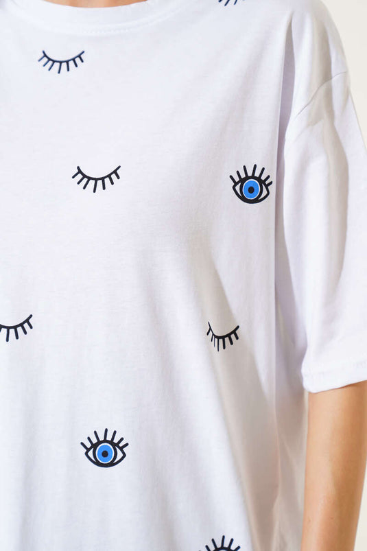 T-Shirt mit Augenprint, Ecru