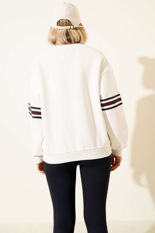 Grand Nakışlı Sweatshirt Ekru