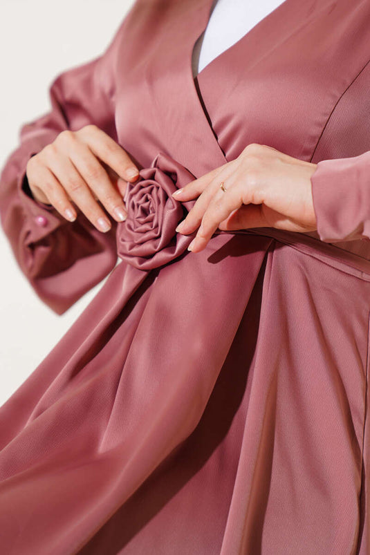 Rose Accessorized Satin Dress Rose Dust