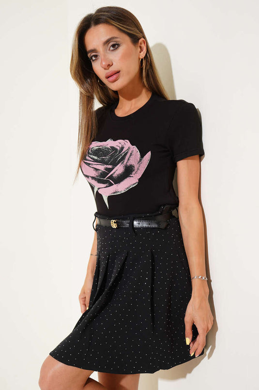 Blusa con stampa a rose nera