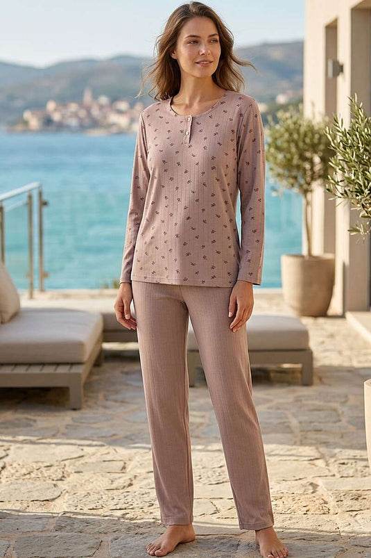 Pyjama Rayé À Boutons Rose Et Motif Floral
