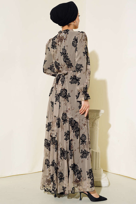 Rose Printed Filok Dress Beige