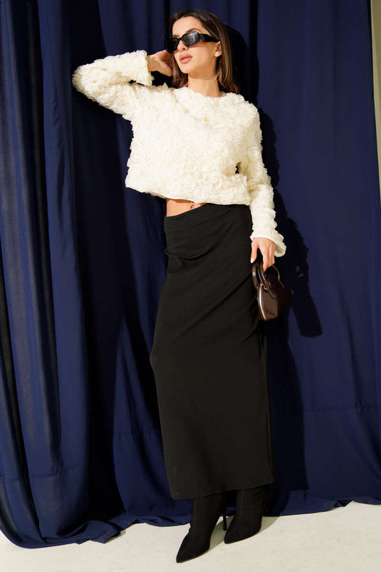 Zweiteiliges Set aus Bluse und Rock in Rosa, Ecru