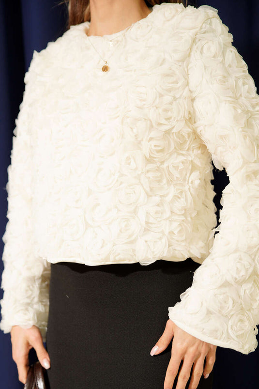 Zweiteiliges Set aus Bluse und Rock in Rosa, Ecru