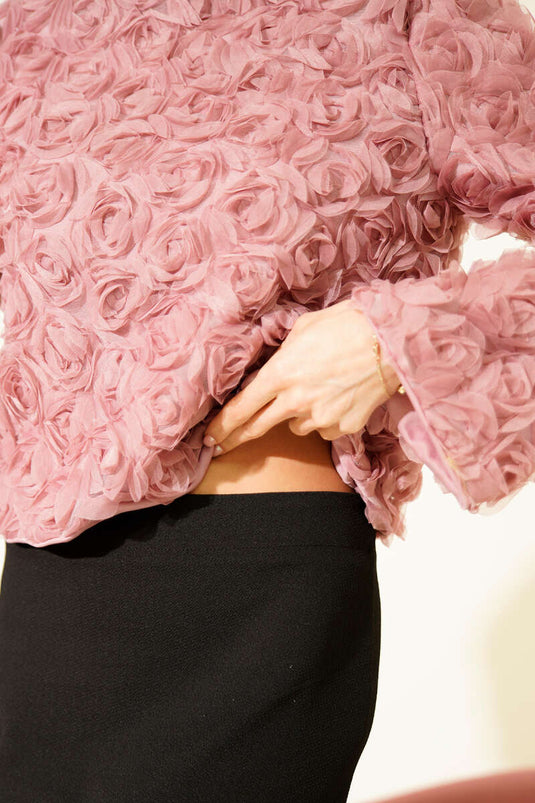 Gül Bluzlu Etekli İkili Takım Gül Kurusu