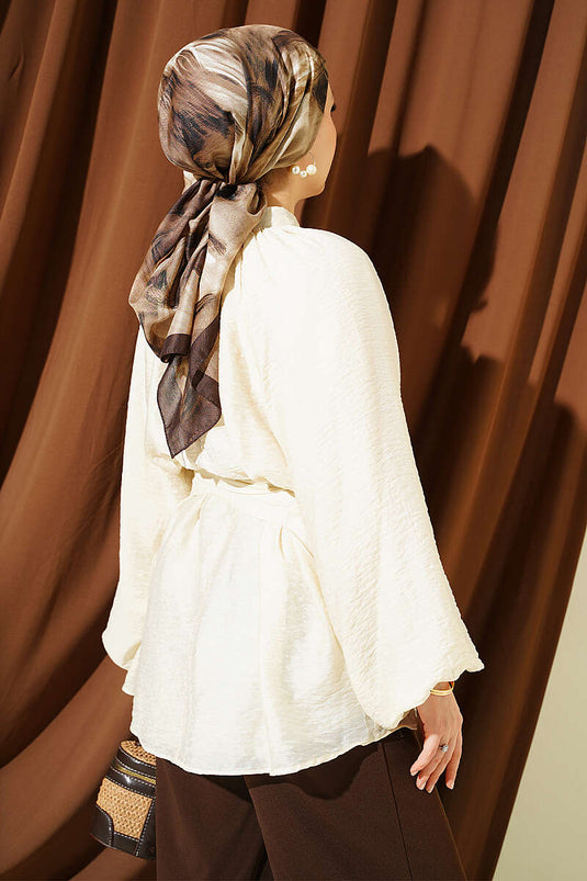 Pink Brooch Belted Tunic In Cream