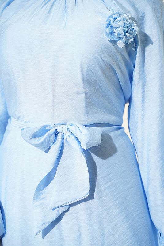 Pink Brooch Loose Fit Two-Piece Set In Ice Blue
