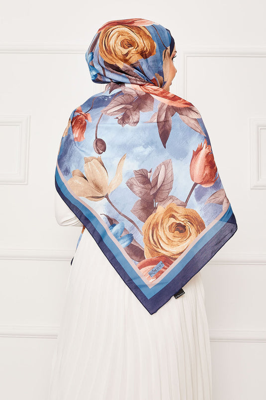 Châle Hijab à Motif Rose Bleu Marine