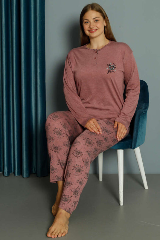 Ensemble pyjama grande taille en viscose à motif rose, rose poudré