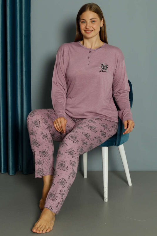 Ensemble pyjama grande taille en viscose à motif rose magenta