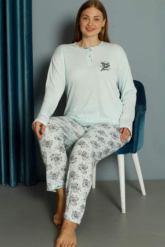 Ensemble pyjama grande taille en viscose à motif rose, couleur menthe